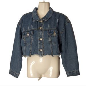 Destressed Denim Cropped Jacket -NEW